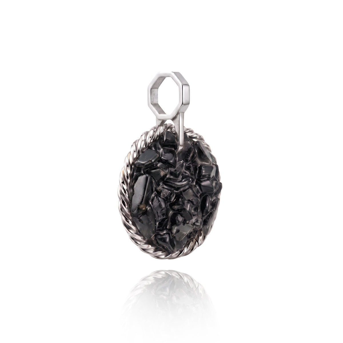Amulet tensorowy z Czarnym Turmalinem - Srebro 925 pokryte platyną