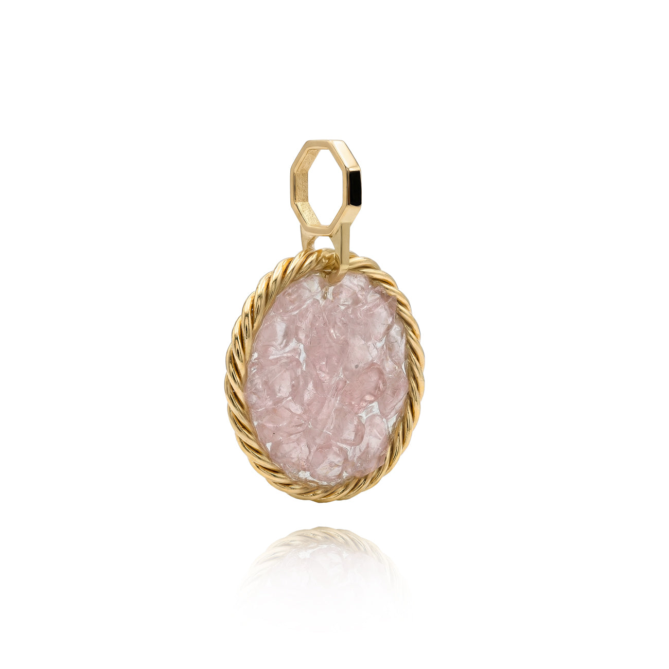 Tenzorový amulet s Rose Quartzem – pozlacená mosaz