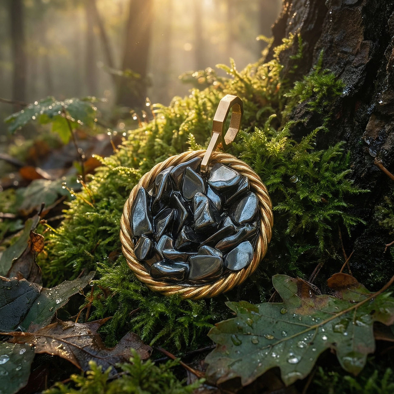 Amulet tensorowy z Hematytem – Mosiądz pozłacany