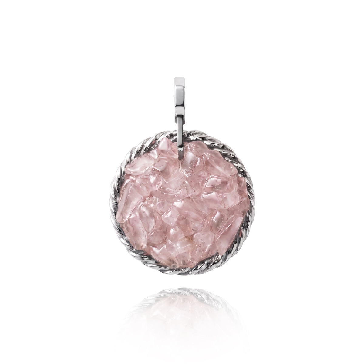 Amulet tensorowy z Kwarcem Różowym - Srebro 925 pokryte platyną