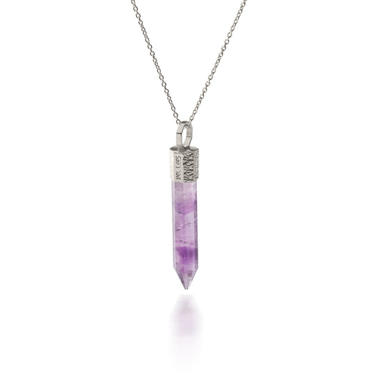 Naszyjnik z Ametystem – Srebro 925 pokryte platyną
