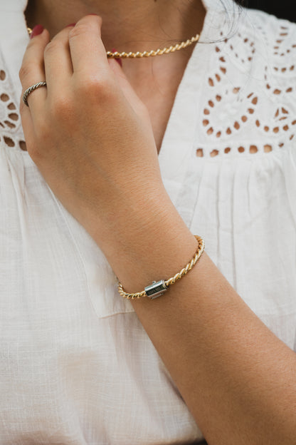 Miedziana bransoletka tensorowa w kolorze złotym ze srebrnym zapięciem - Kubit Zaginiony (177 MHz)